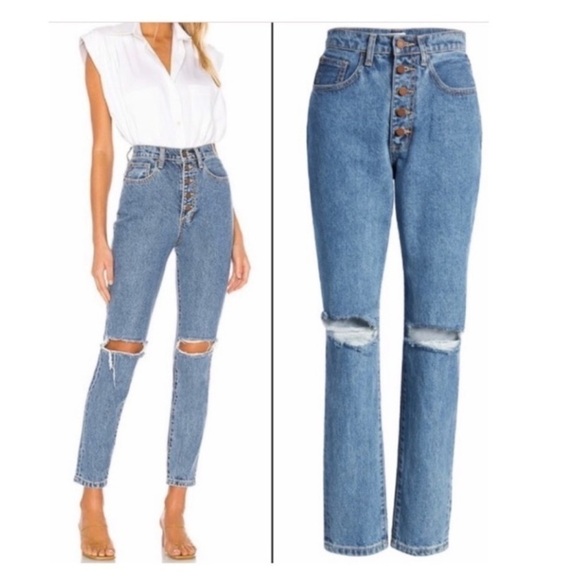 We Wore What Danielle High Rise Straight Leg Distressed Jeans Size 31 NWT EB - Picture 1 of 16